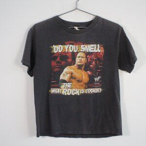 Vintage WWF The Rock Graphic Tee Shirt Black Large Youth